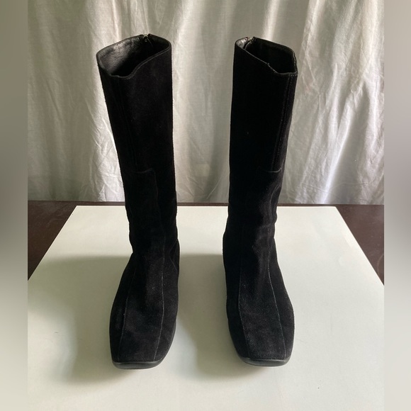 Prada Black Suede Leather Designer Riding Boots Size IT 38 US 7.5 to 8 - Picture 1 of 7